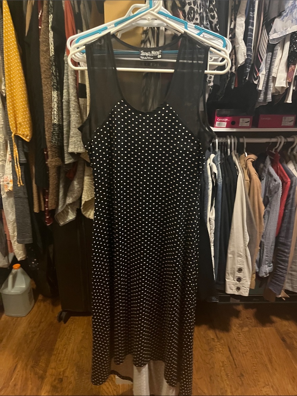 Tango Mango Black and White Polka Dot Maxi Dress with Sheer Yoke